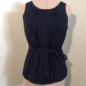 J Crew 100% Silk navy blouse tie waist